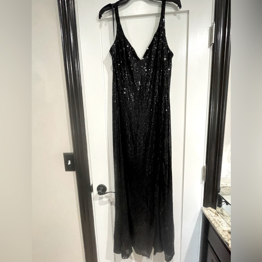 Beautiful Mac Duggal gown. Worn once, hemmed, size 16. Classic, slit in front.